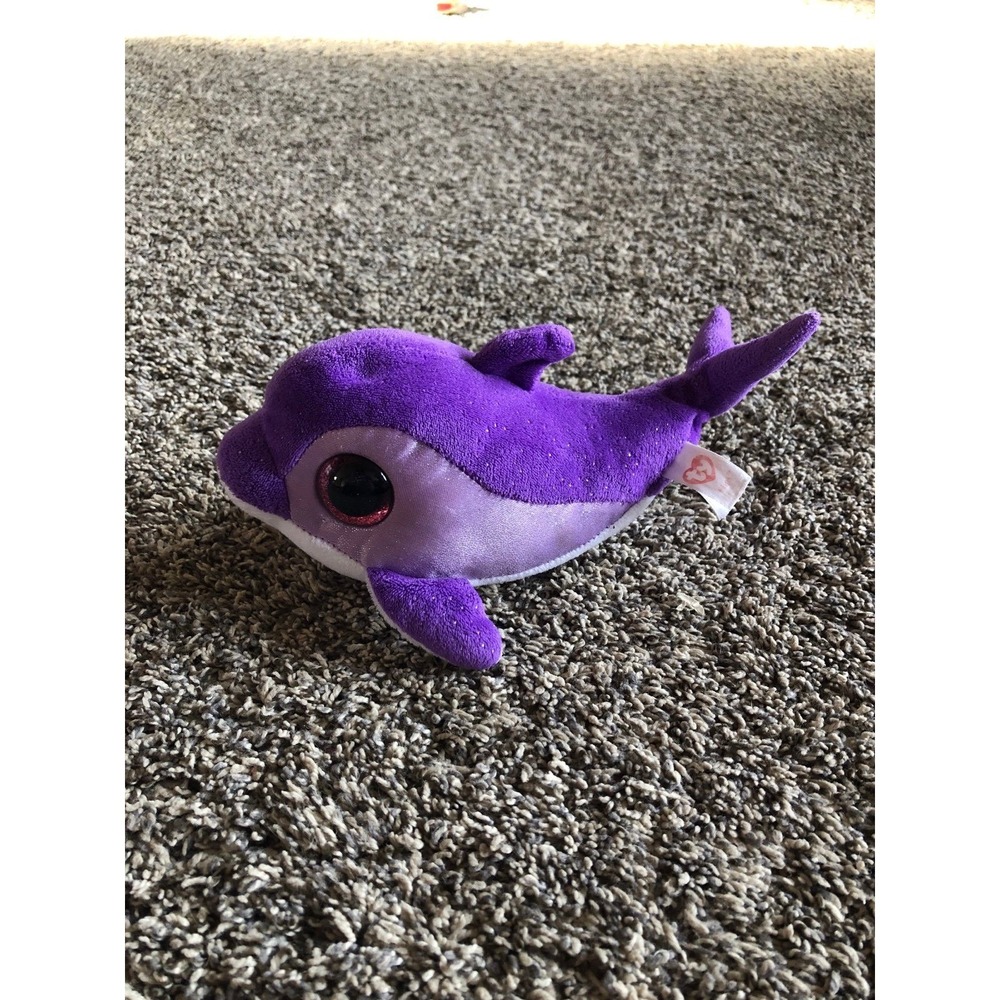 TY Beanie Boos FLIPS DOLPHIN Purple Plush 8"‎ Stuffed Glitter Eyes Used OCEAN